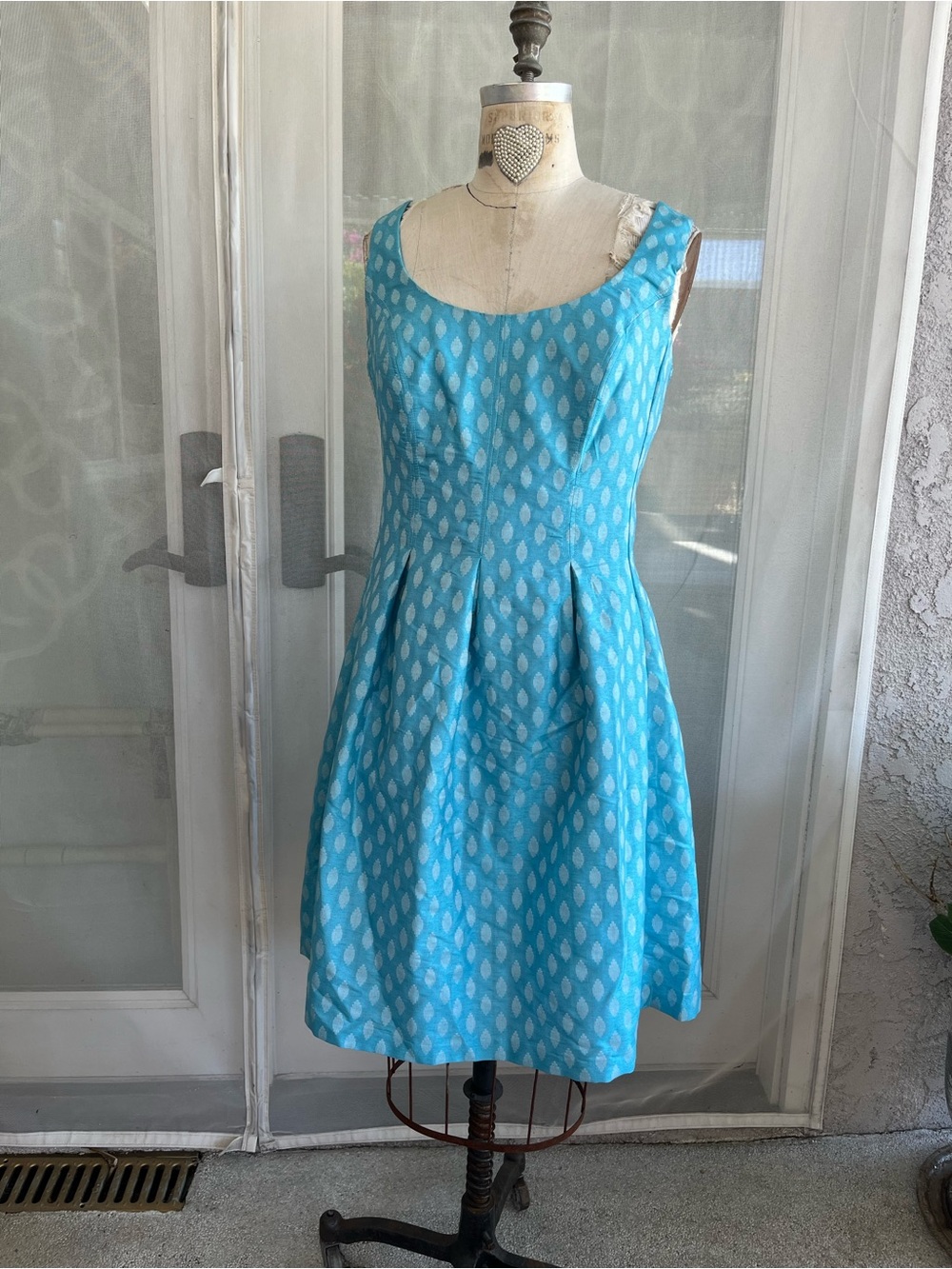 Nine West Turquoise Allover Print Dress NWT Women’s 14 Zipper Pockets